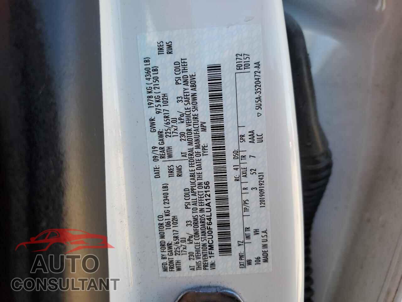 FORD ESCAPE 2020 - 1FMCU0F64LUA12156