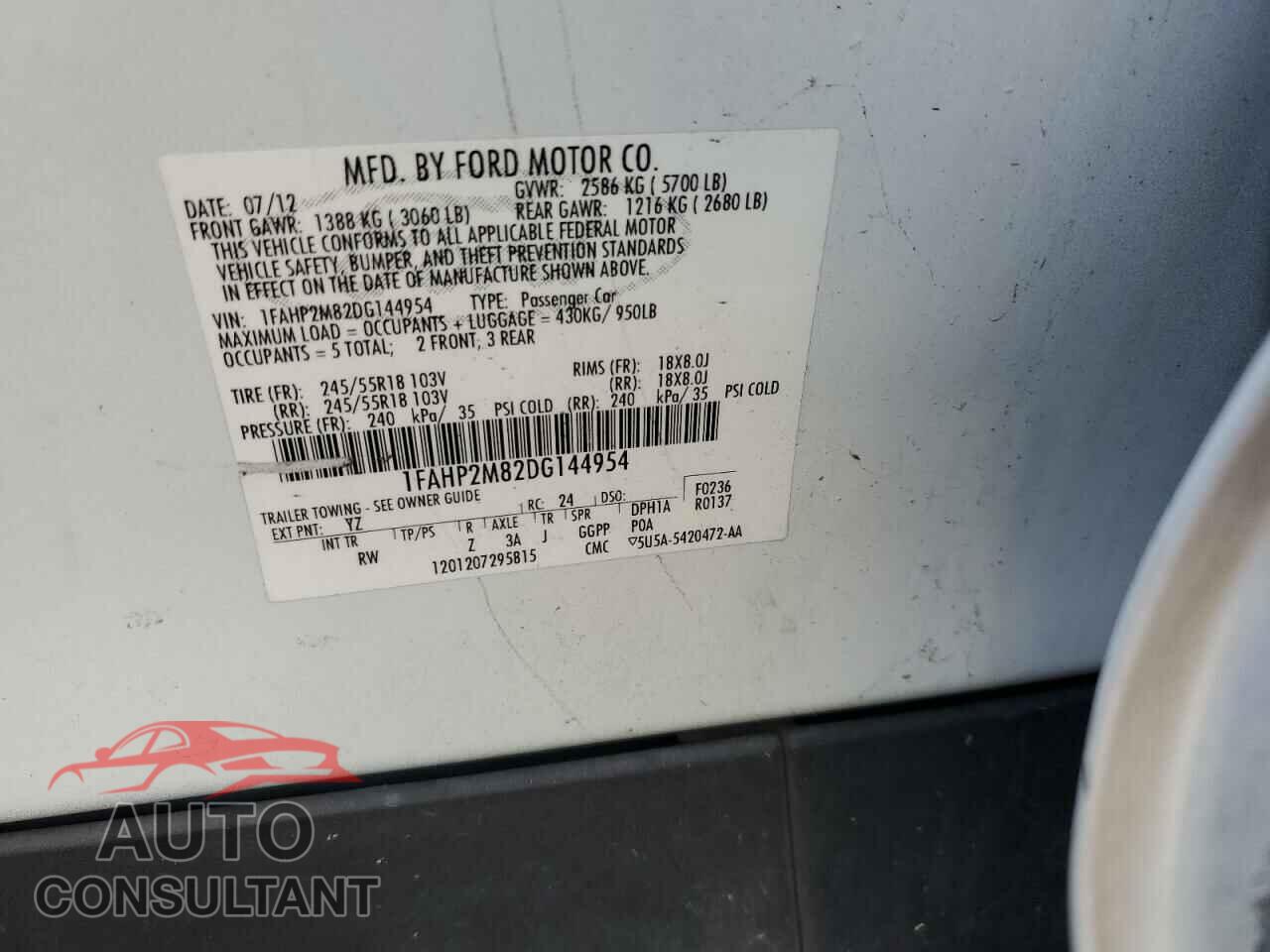 FORD TAURUS 2013 - 1FAHP2M82DG144954