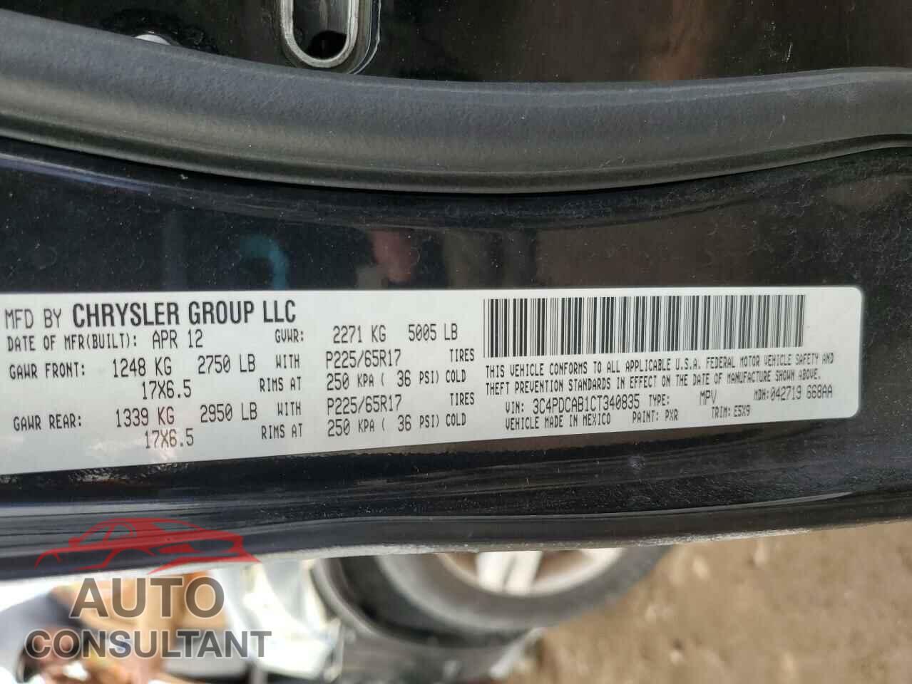 DODGE JOURNEY 2012 - 3C4PDCAB1CT340835