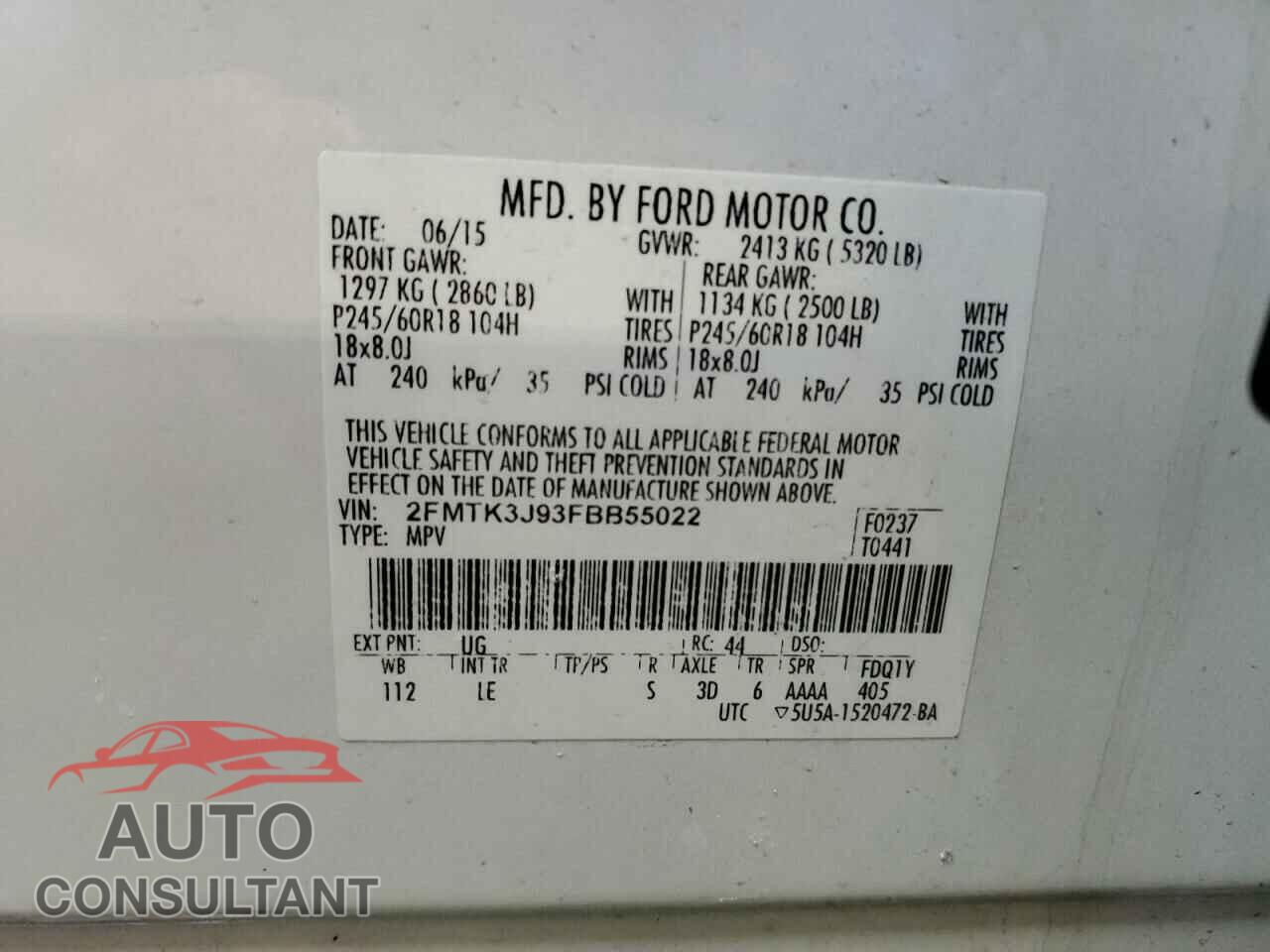 FORD EDGE 2015 - 2FMTK3J93FBB55022