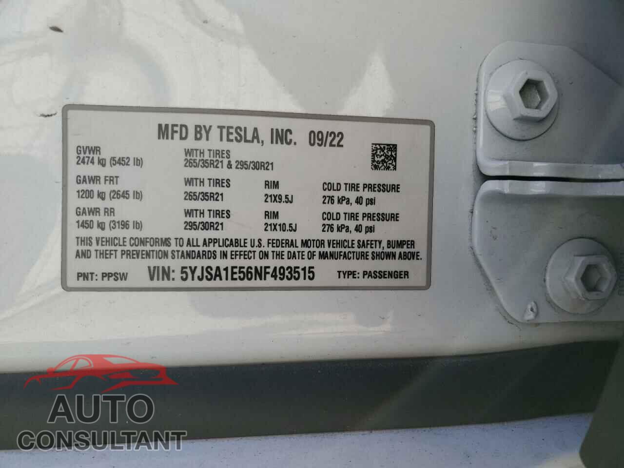 TESLA MODEL S 2022 - 5YJSA1E56NF493515