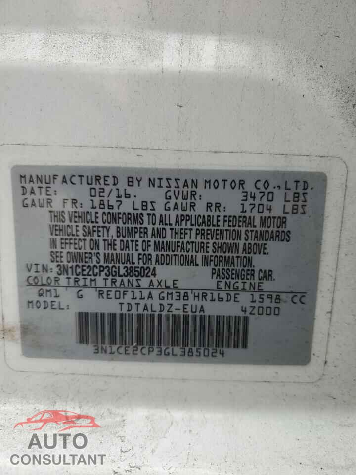 NISSAN VERSA 2016 - 3N1CE2CP3GL385024
