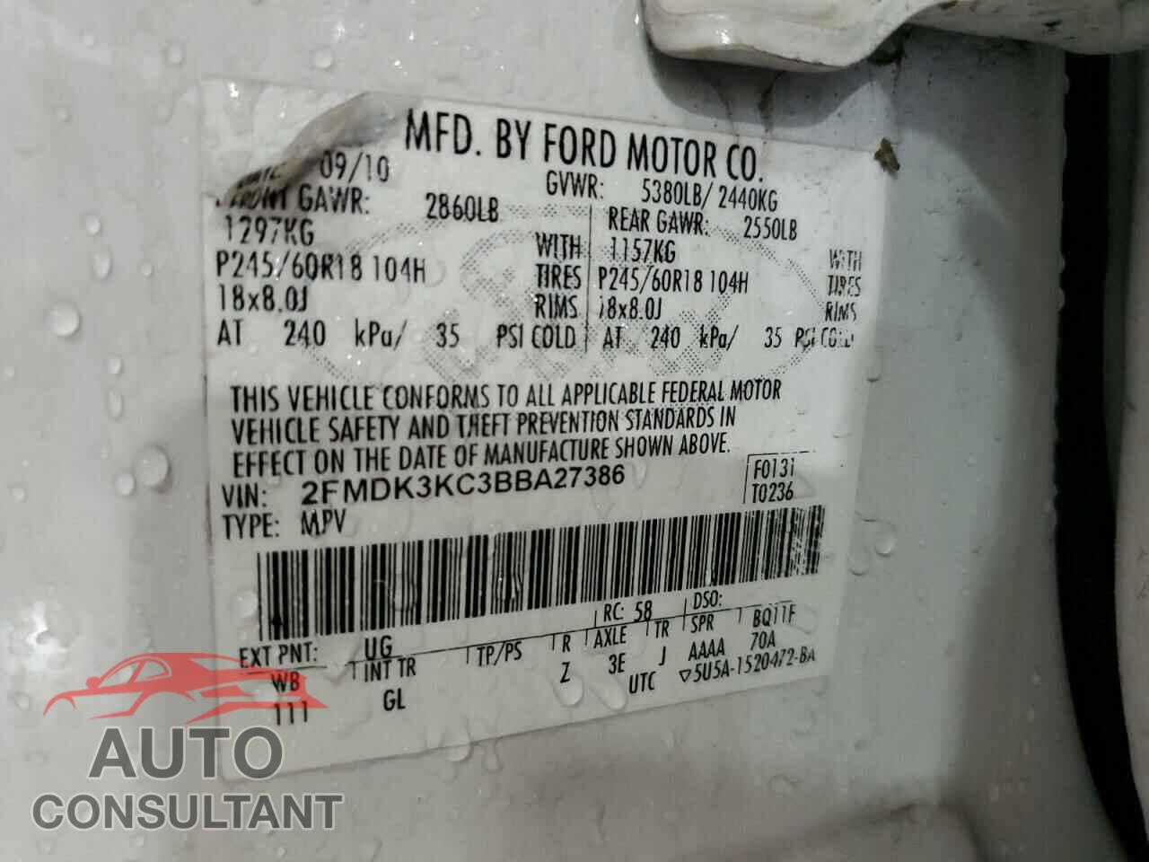 FORD EDGE 2011 - 2FMDK3KC3BBA27386