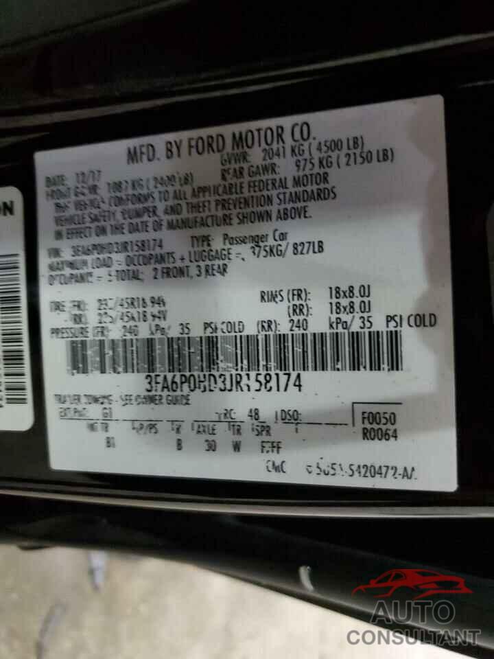 FORD FUSION 2018 - 3FA6P0HD3JR158174