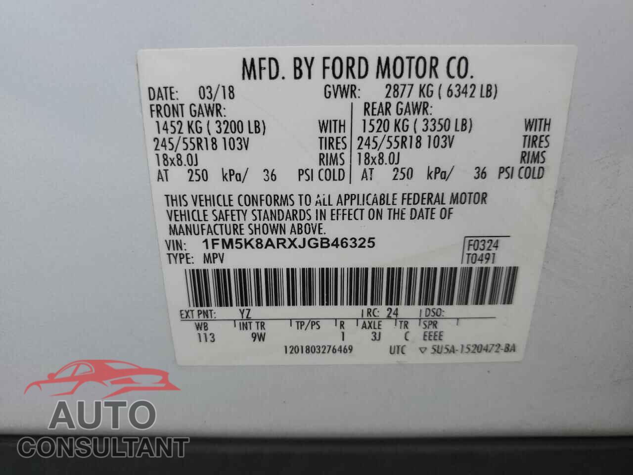 FORD EXPLORER 2018 - 1FM5K8ARXJGB46325