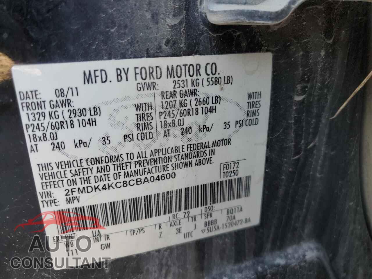 FORD EDGE 2012 - 2FMDK4KC8CBA04600