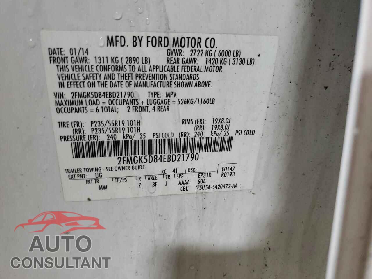 FORD FLEX 2014 - 2FMGK5D84EBD21790