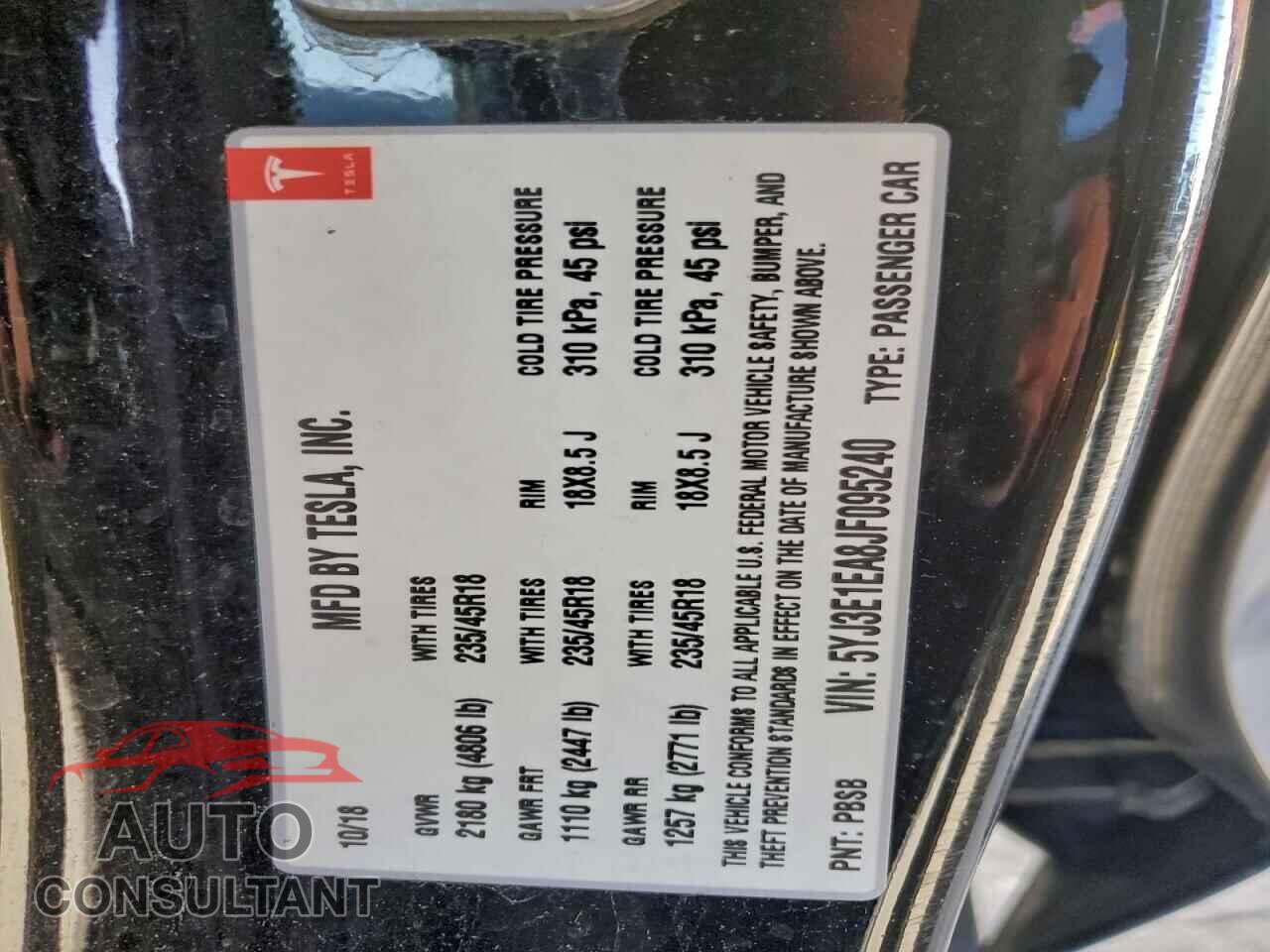 TESLA MODEL 3 2018 - 5YJ3E1EA8JF095240