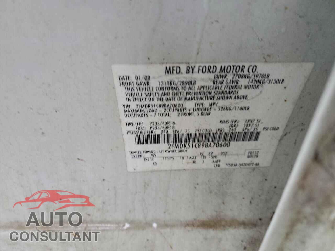 FORD FLEX 2009 - 2FMDK51C89BA70600