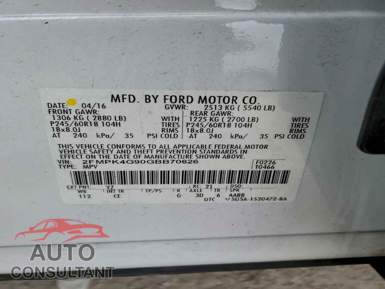 FORD EDGE 2016 - 2FMPK4G90GBB70626