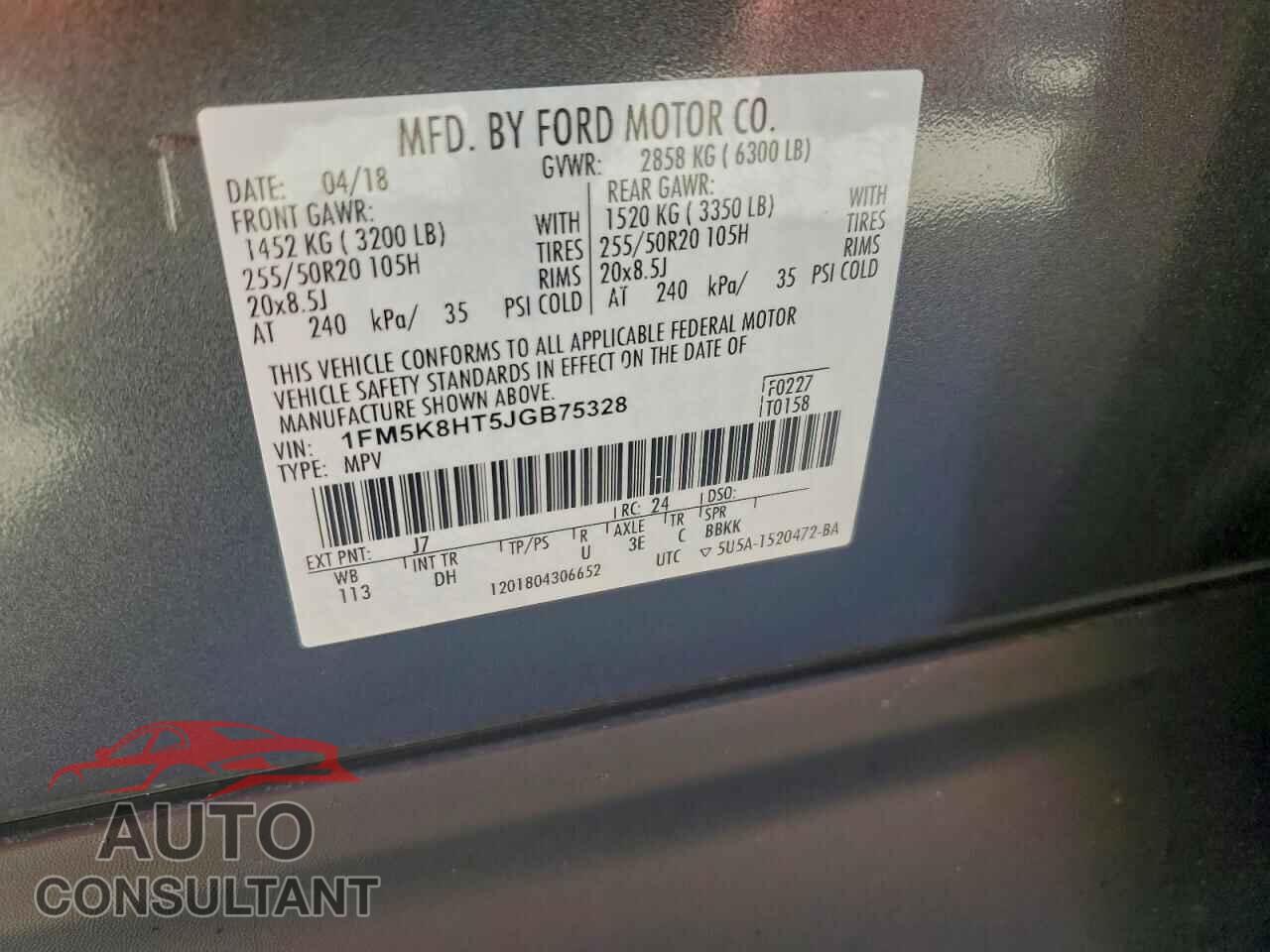 FORD EXPLORER 2018 - 1FM5K8HT5JGB75328