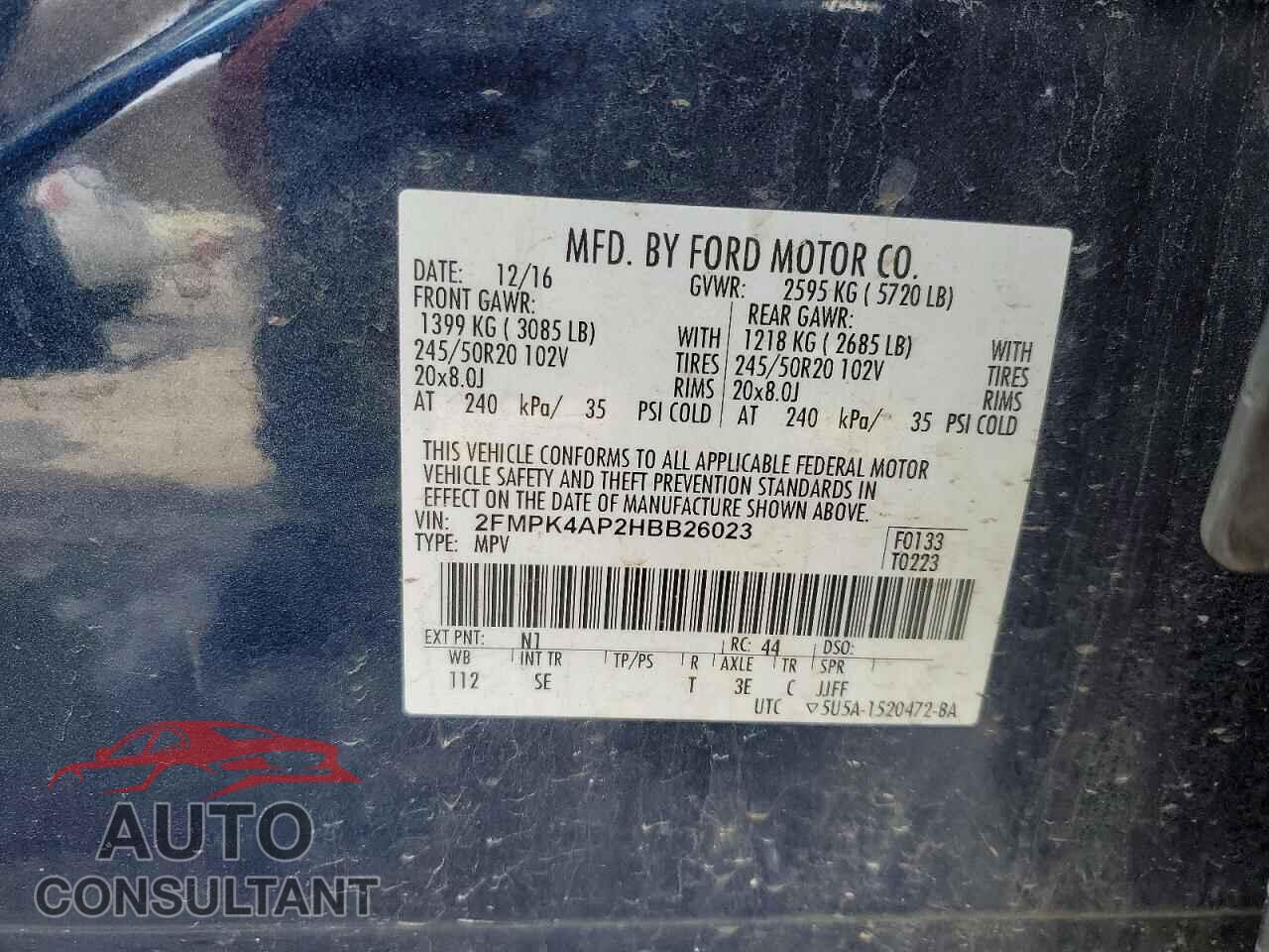 FORD EDGE 2017 - 2FMPK4AP2HBB26023