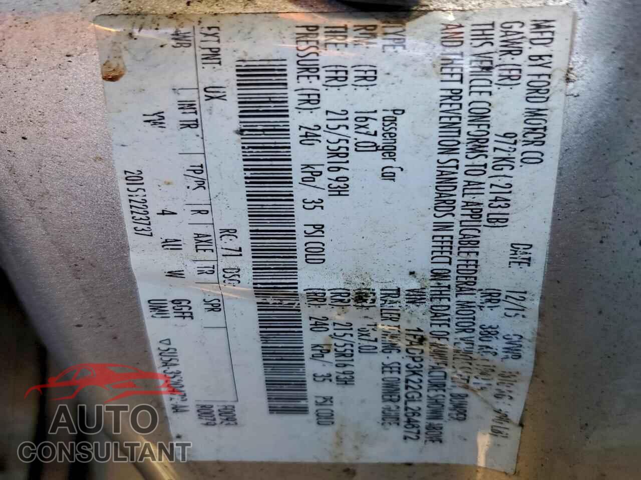 FORD FOCUS 2016 - 1FADP3K22GL264672