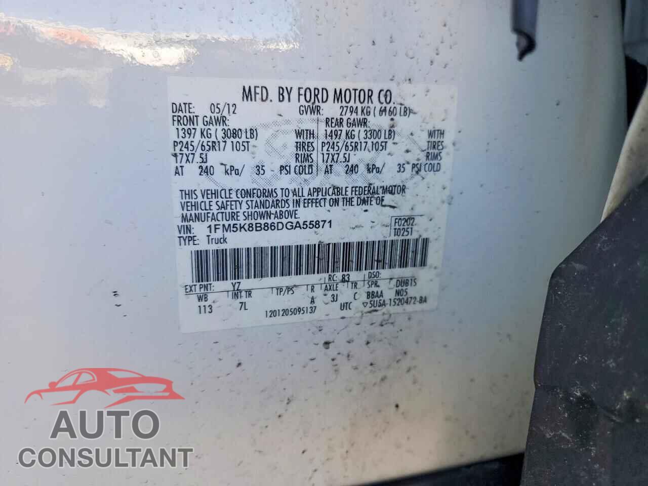 FORD EXPLORER 2013 - 1FM5K8B86DGA55871