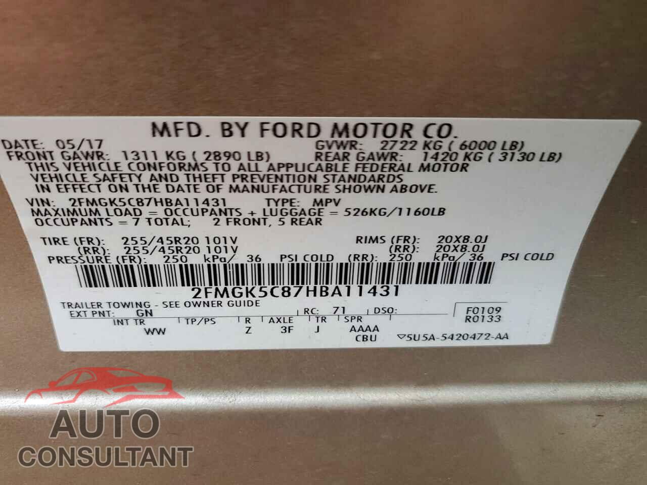 FORD FLEX 2017 - 2FMGK5C87HBA11431