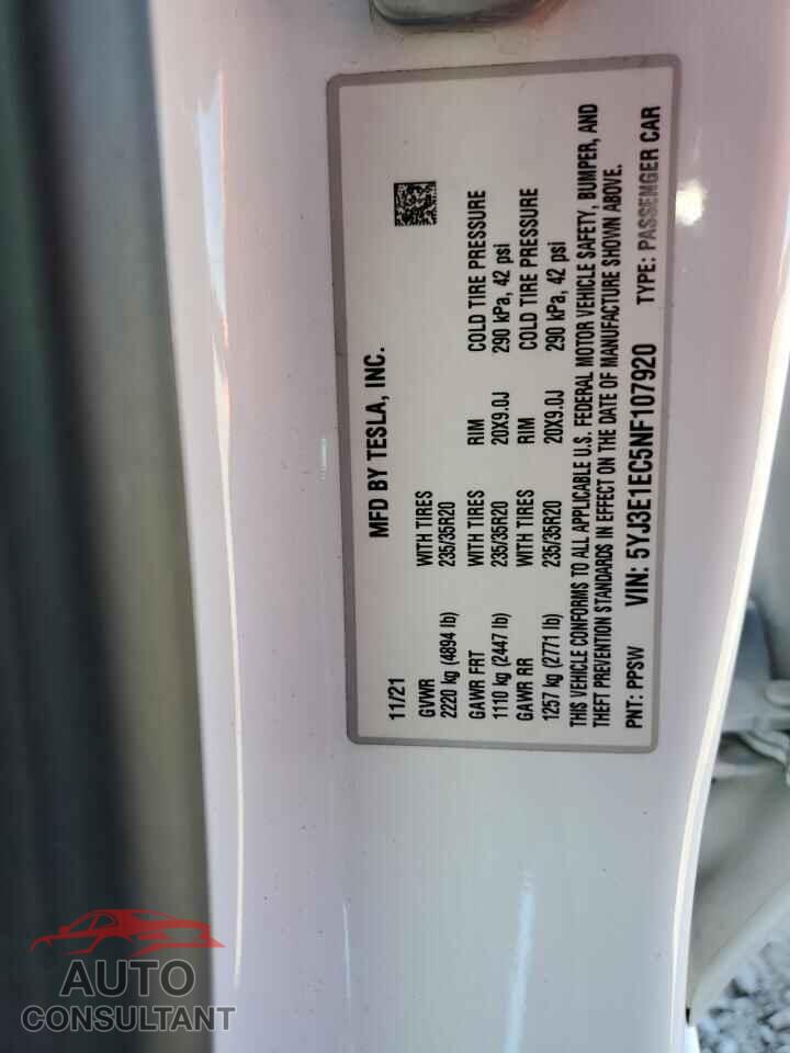TESLA MODEL 3 2022 - 5YJ3E1EC5NF107920