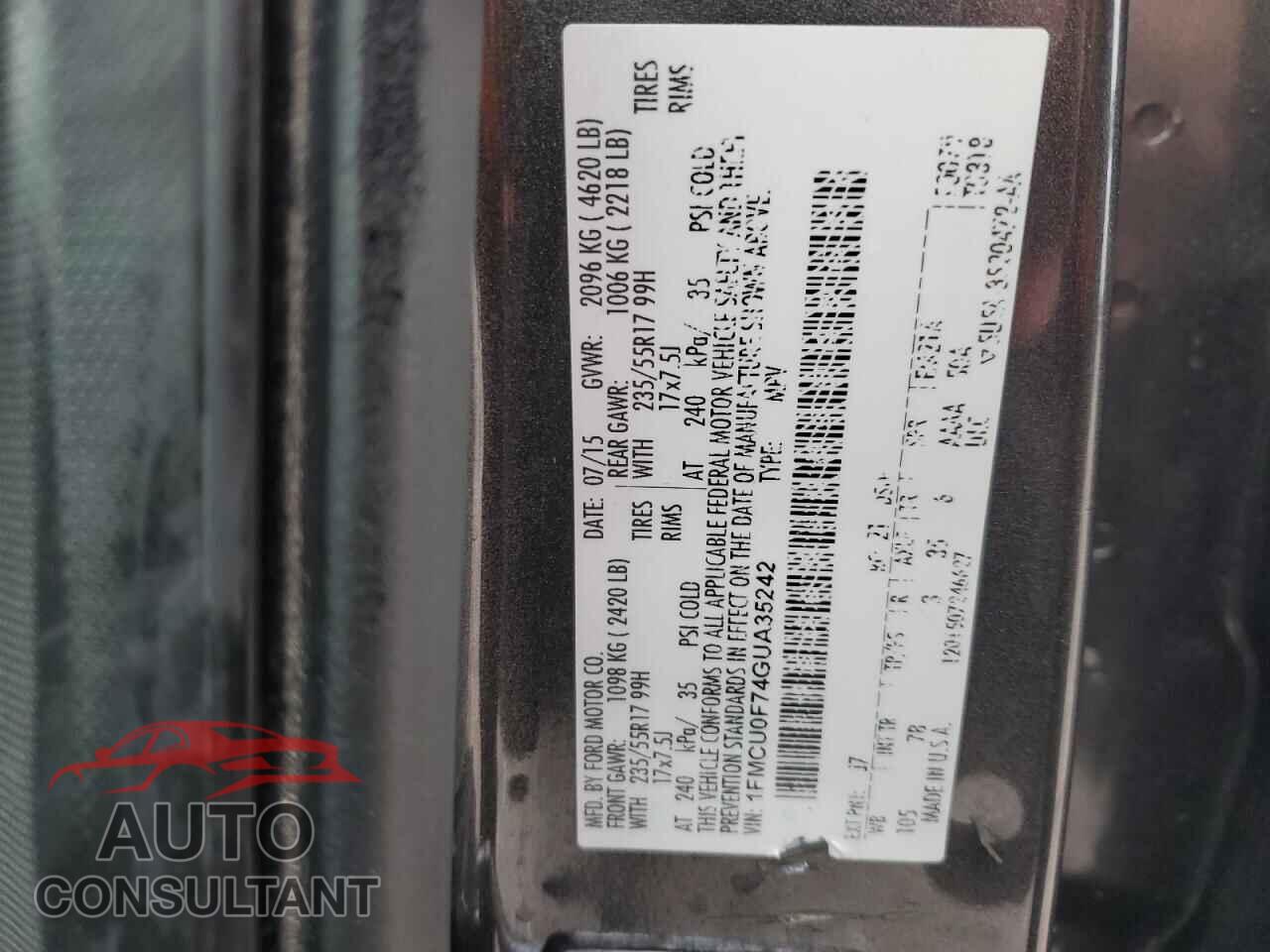 FORD ESCAPE 2016 - 1FMCU0F74GUA35242