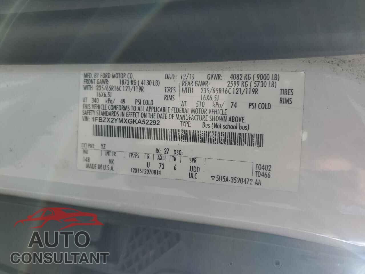 FORD TRANSIT 2016 - 1FBZX2YMXGKA52292