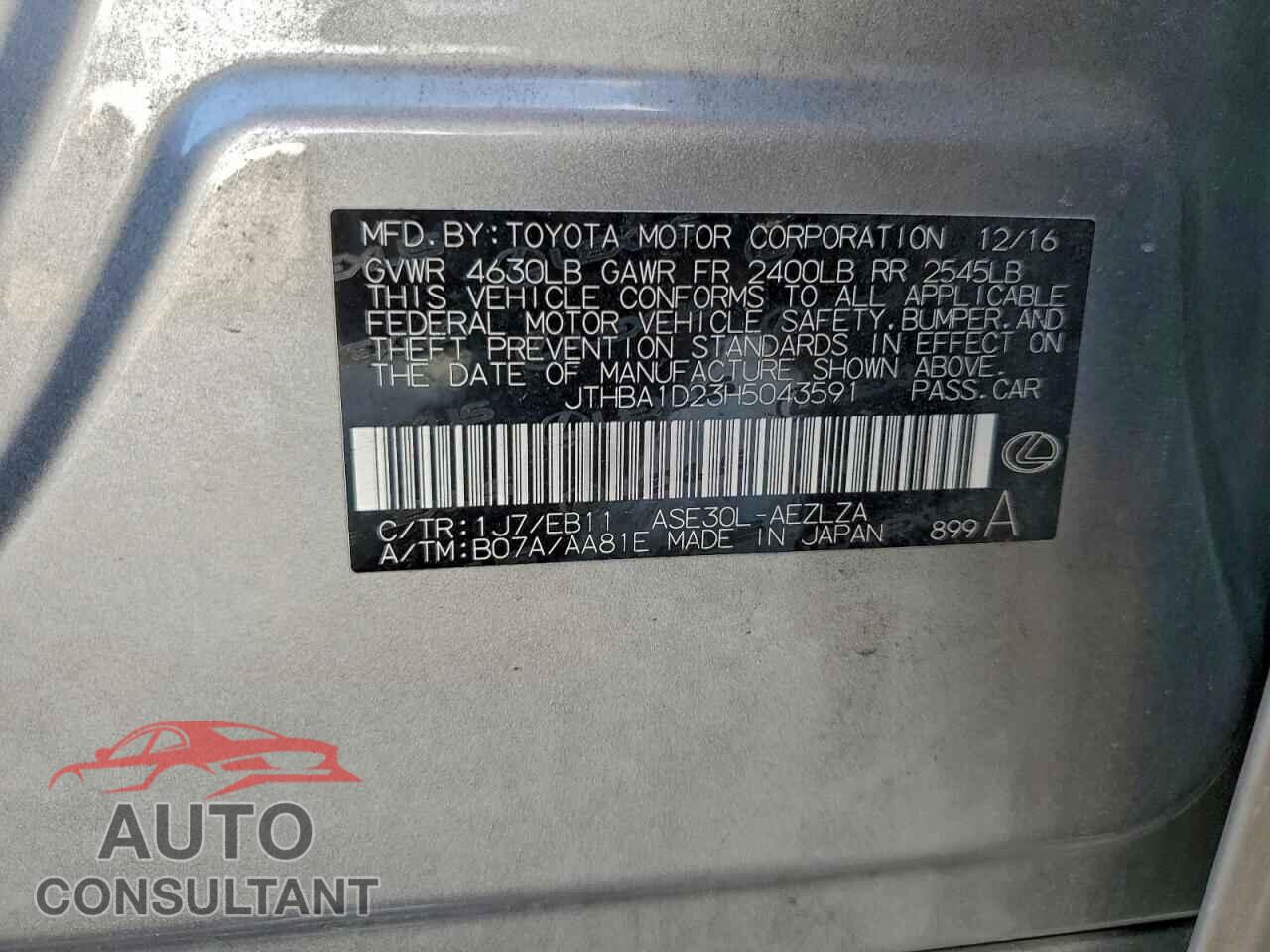 LEXUS IS 2017 - JTHBA1D23H5043591