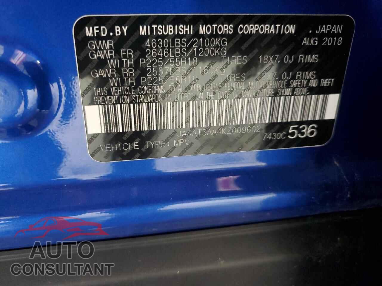 MITSUBISHI ECLIPSE 2019 - JA4AT5AA4KZ009602