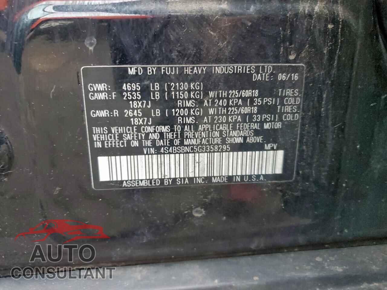 SUBARU OUTBACK 2016 - 4S4BSBNC5G3358295