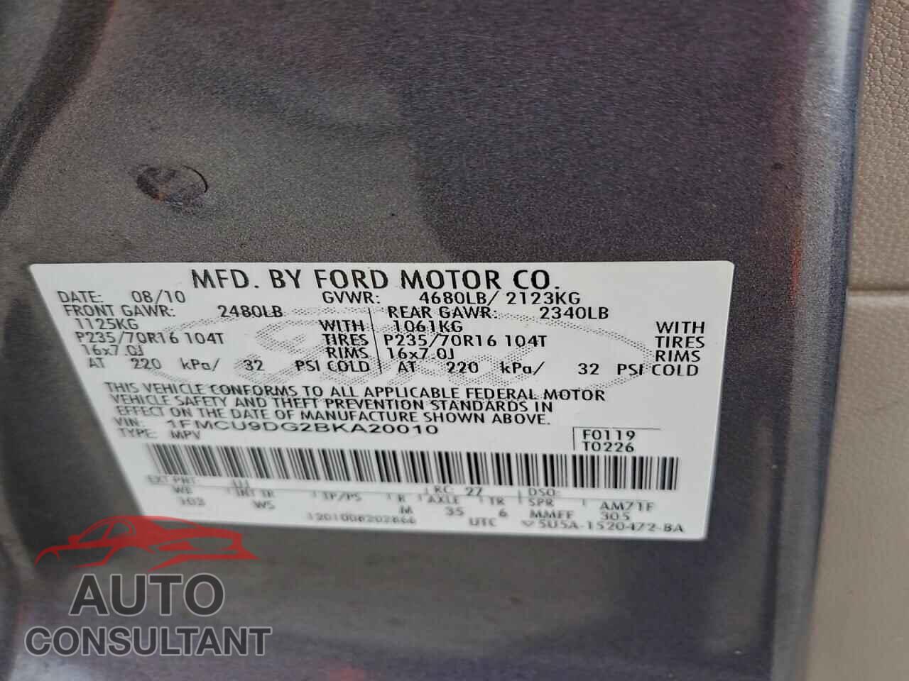 FORD ESCAPE 2011 - 1FMCU9DG2BKA20010