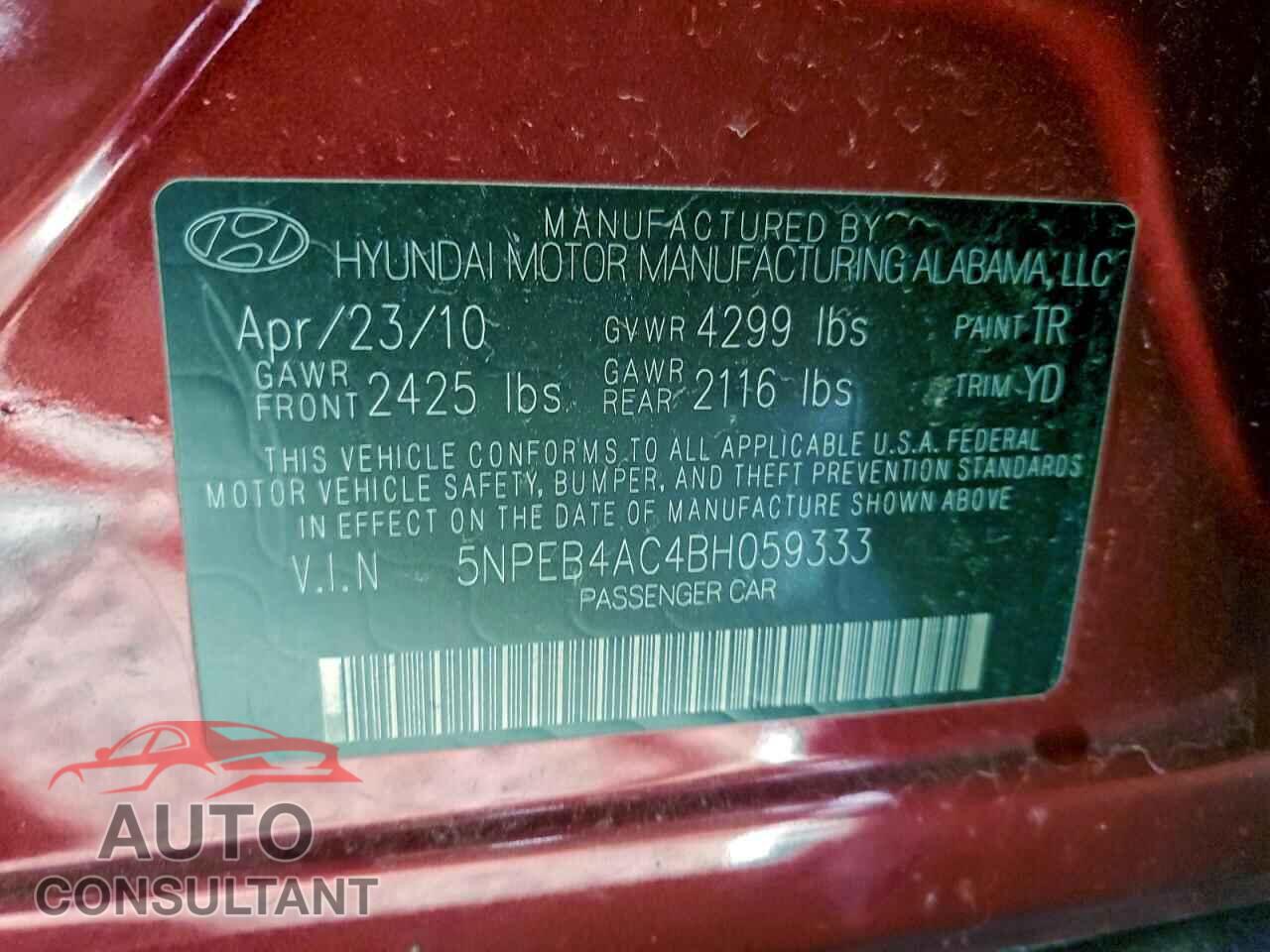 HYUNDAI SONATA 2011 - 5NPEB4AC4BH059333