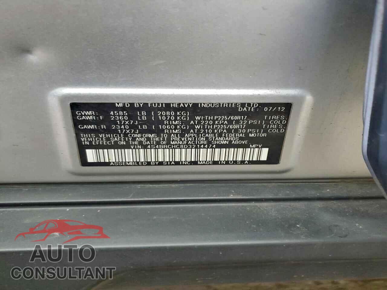 SUBARU OUTBACK 2013 - 4S4BRCHC8D3214474