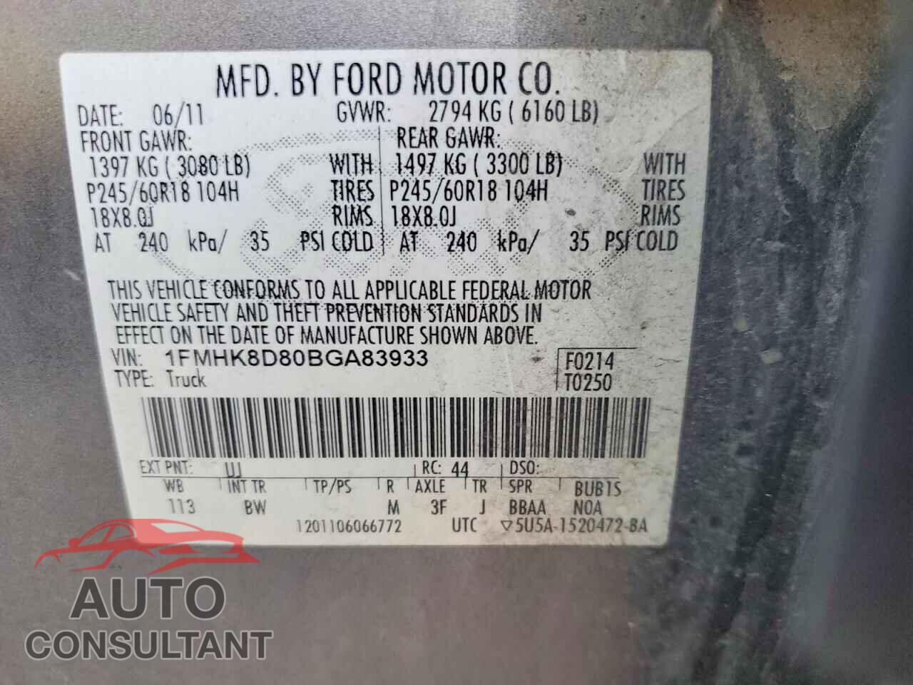 FORD EXPLORER 2011 - 1FMHK8D80BGA83933