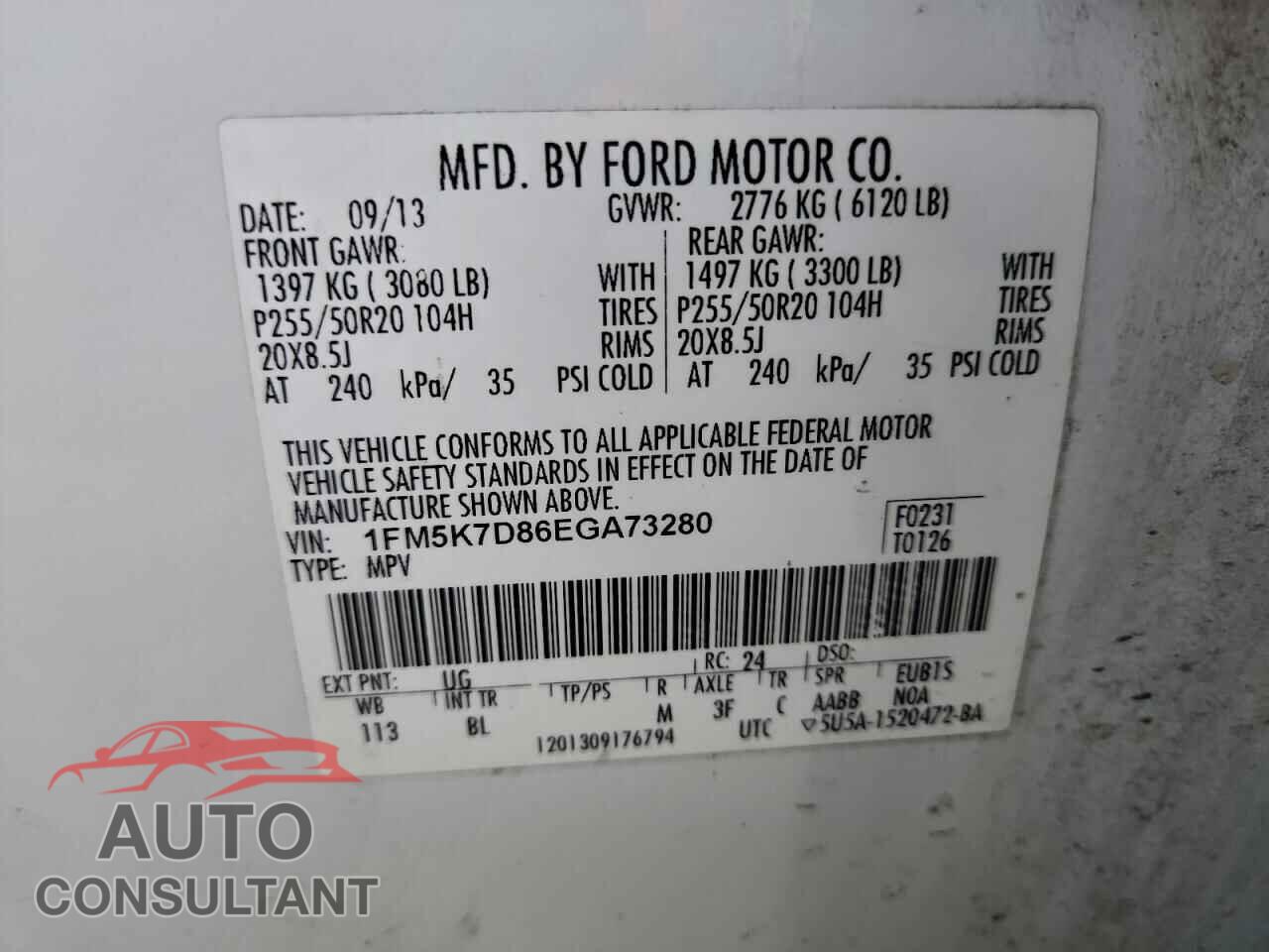FORD EXPLORER 2014 - 1FM5K7D86EGA73280
