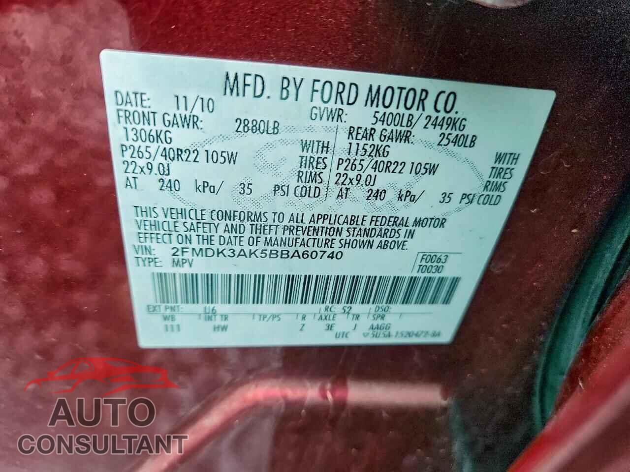 FORD EDGE 2011 - 2FMDK3AK5BBA60740