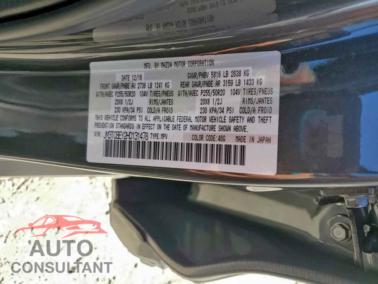 MAZDA CX-9 2017 - JM3TCBEY2H0131478