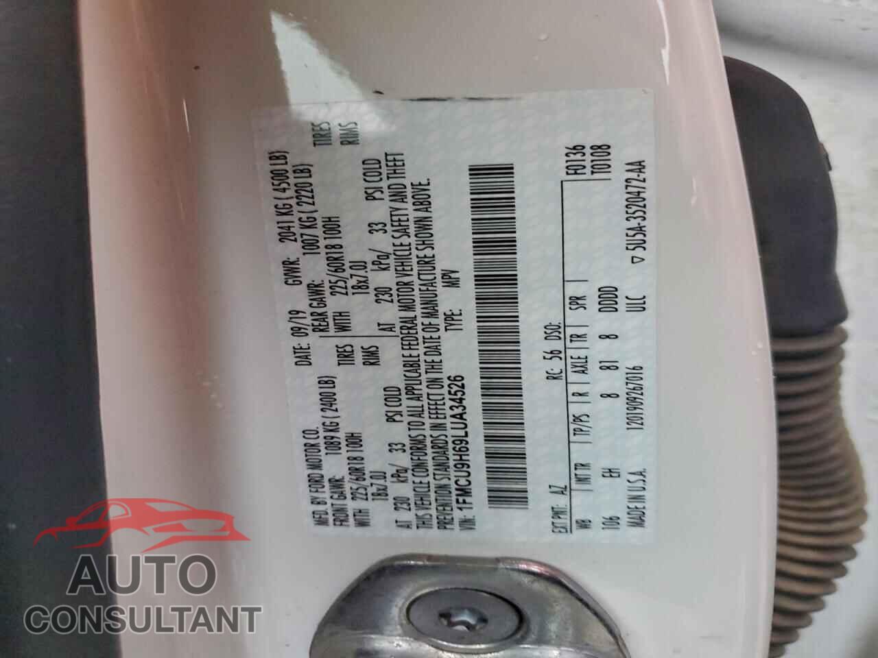 FORD ESCAPE 2020 - 1FMCU9H69LUA34526
