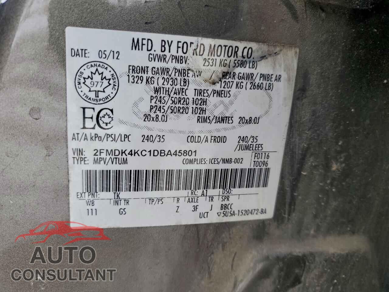 FORD EDGE 2013 - 2FMDK4KC1DBA45801