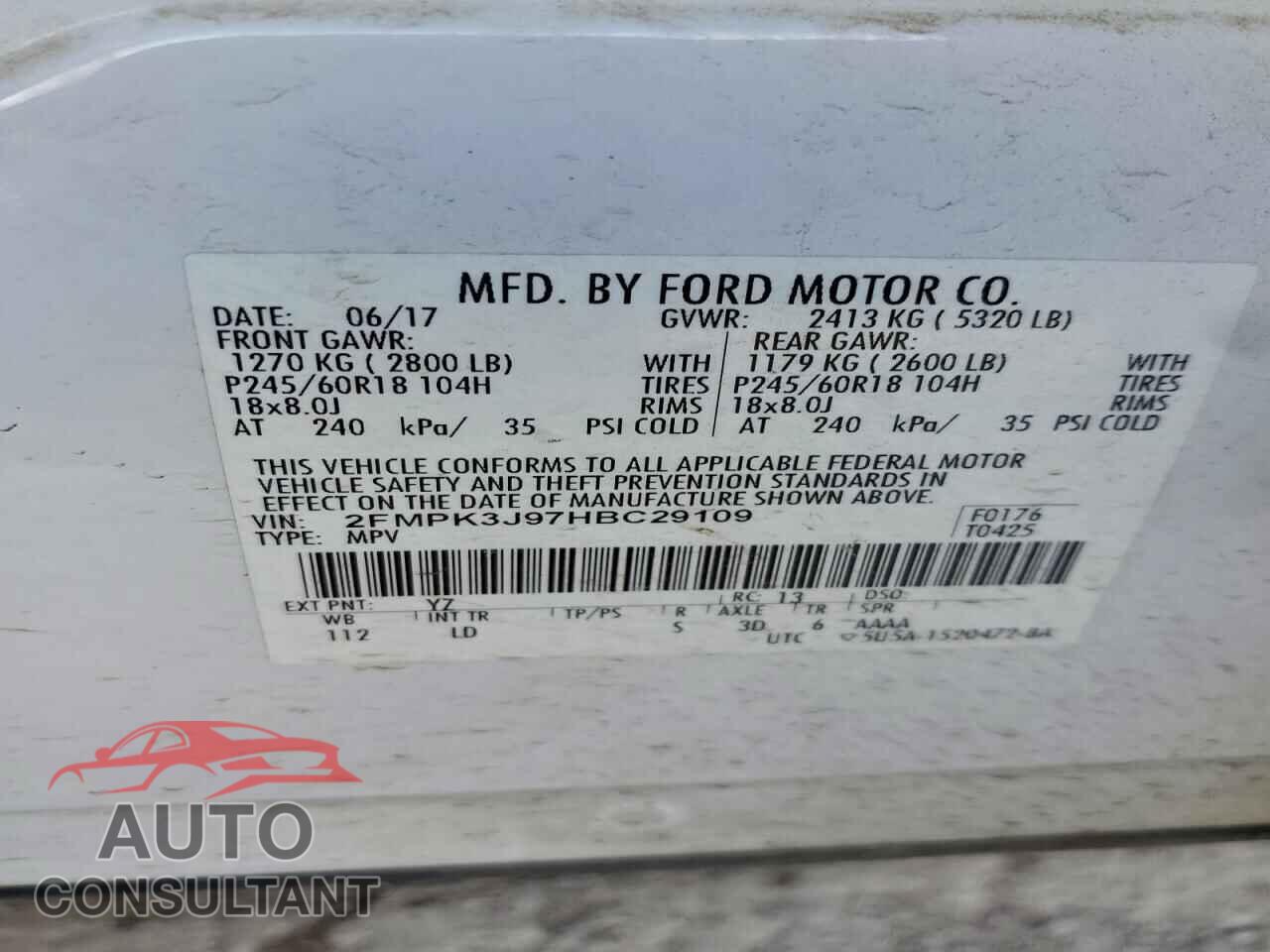 FORD EDGE 2017 - 2FMPK3J97HBC29109