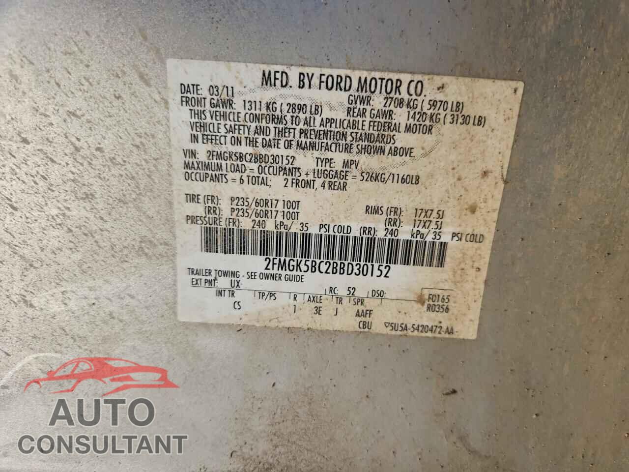 FORD FLEX 2011 - 2FMGK5BC2BBD30152