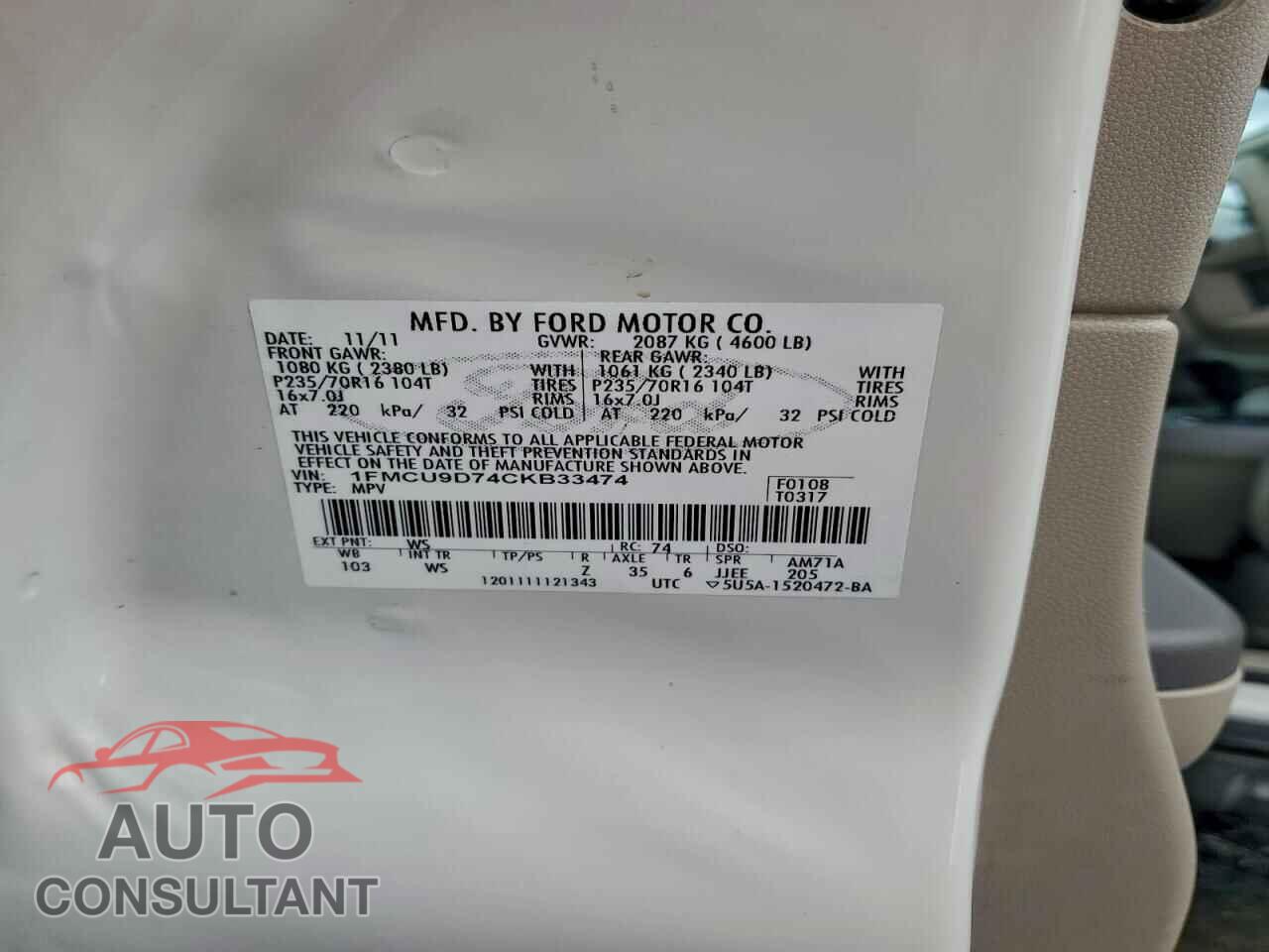 FORD ESCAPE 2012 - 1FMCU9D74CKB33474