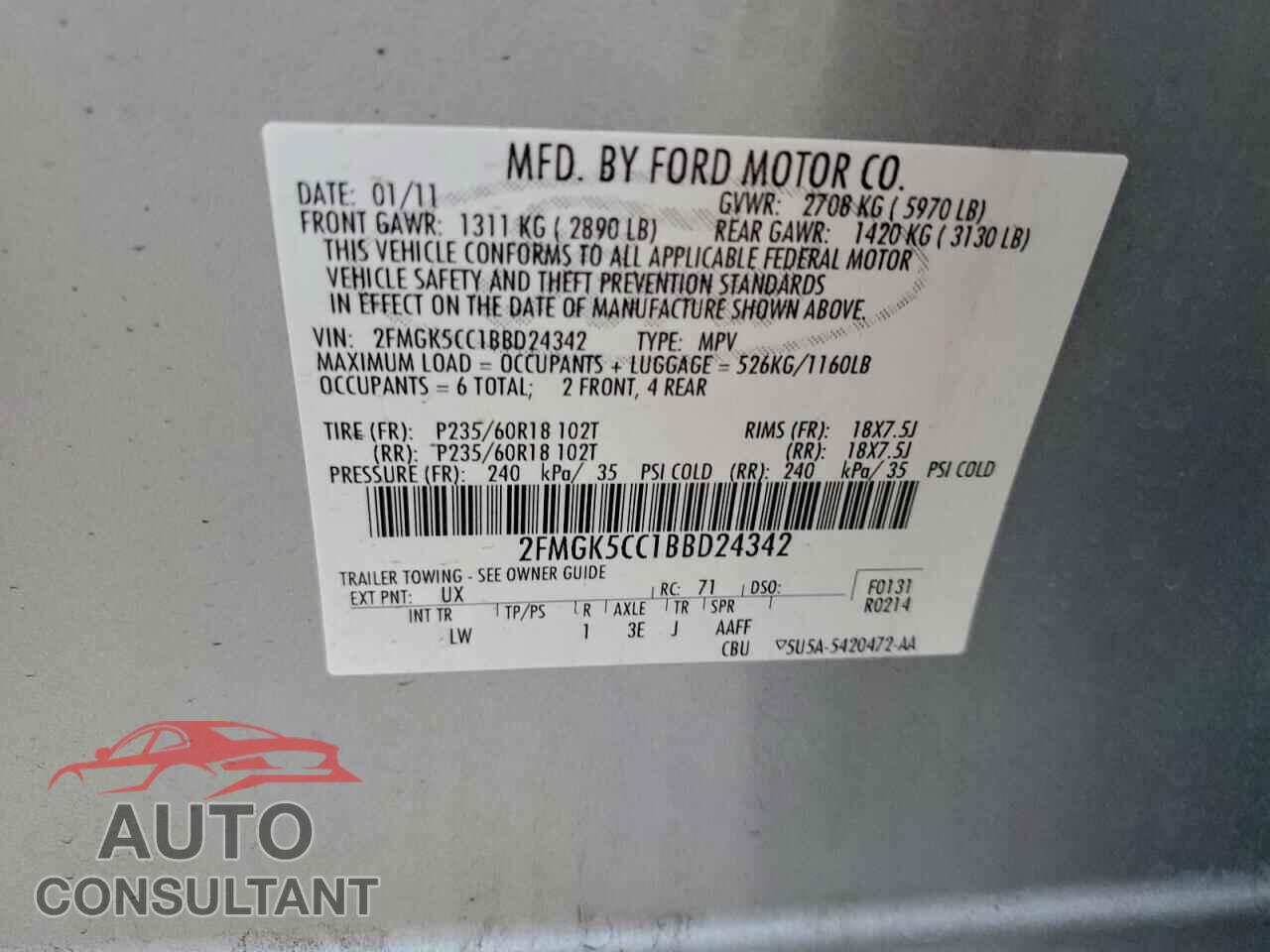 FORD FLEX 2011 - 2FMGK5CC1BBD24342