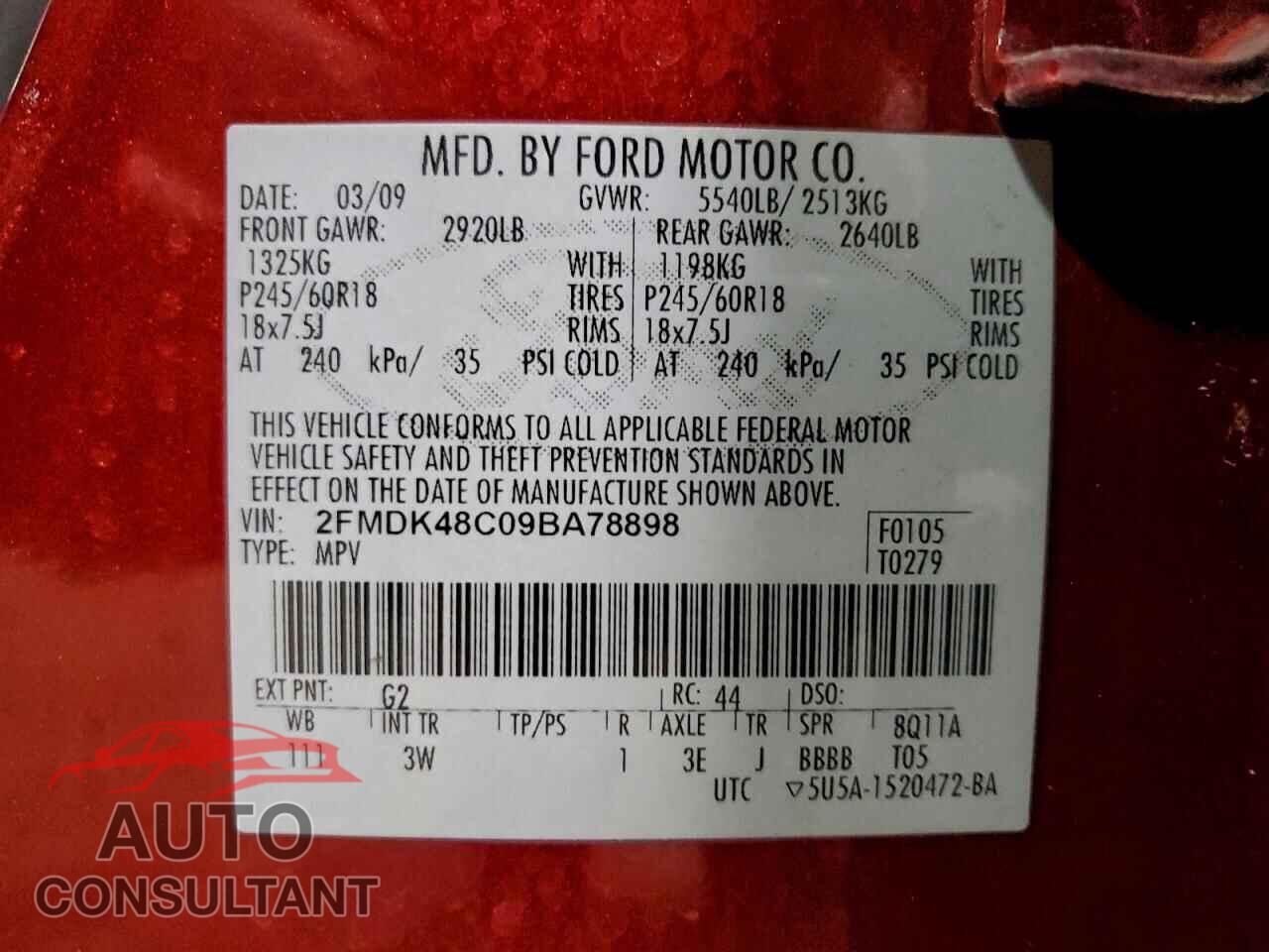 FORD EDGE 2009 - 2FMDK48C09BA78898
