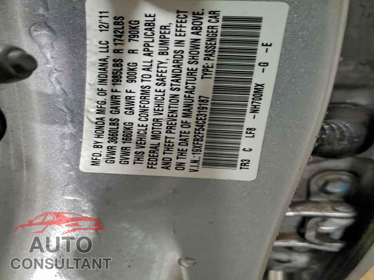 HONDA CIVIC 2012 - 19XFB2F54CE319187