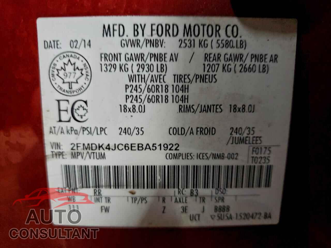 FORD EDGE 2014 - 2FMDK4JC6EBA51922
