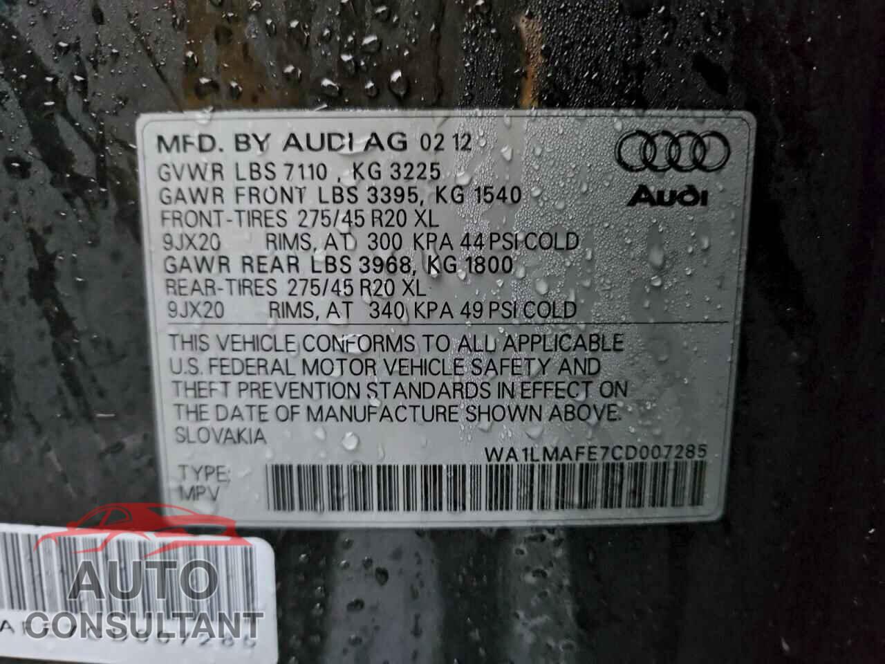 AUDI Q7 2012 - WA1LMAFE7CD007285