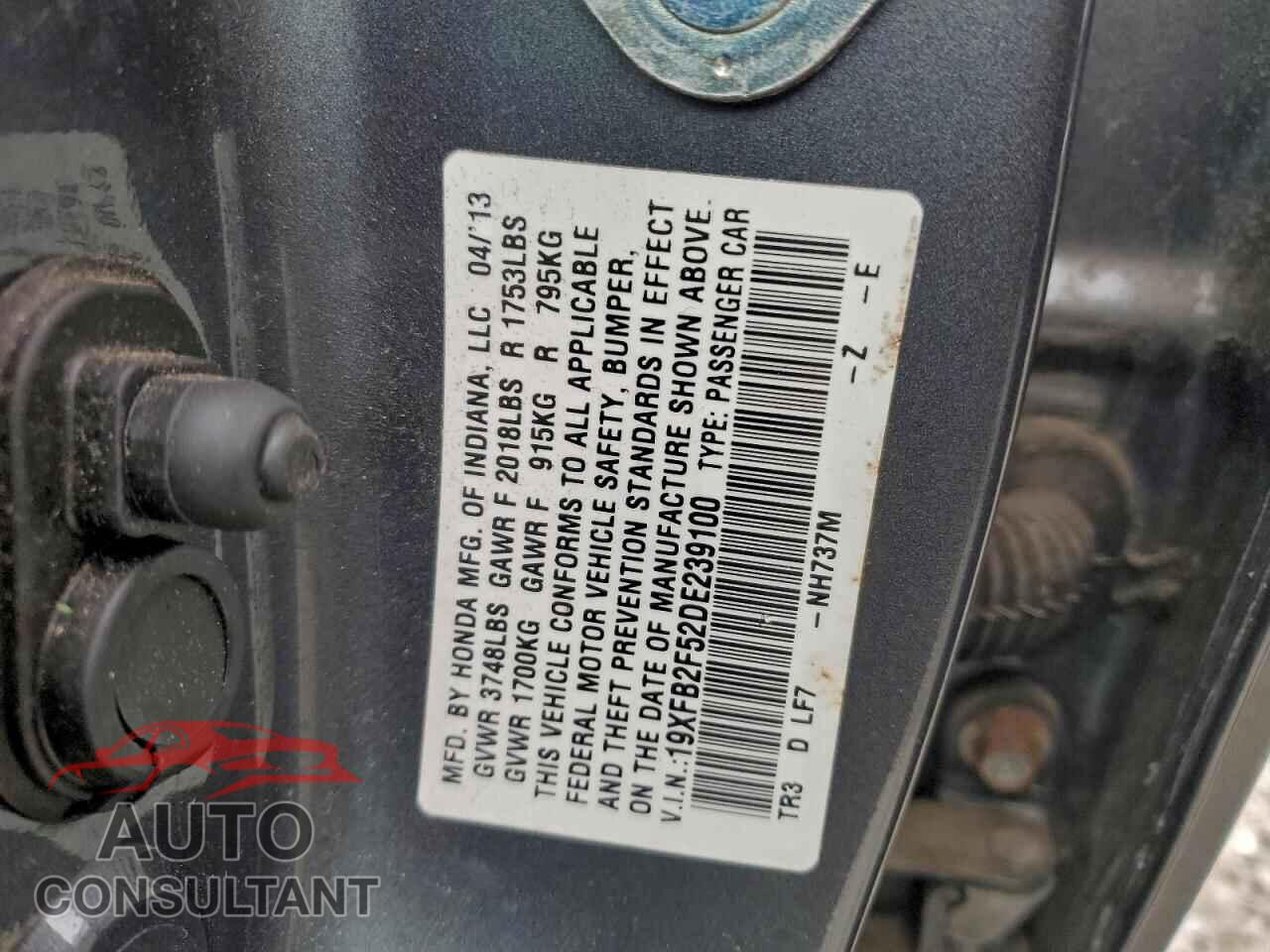 HONDA CIVIC 2013 - 19XFB2F52DE239100