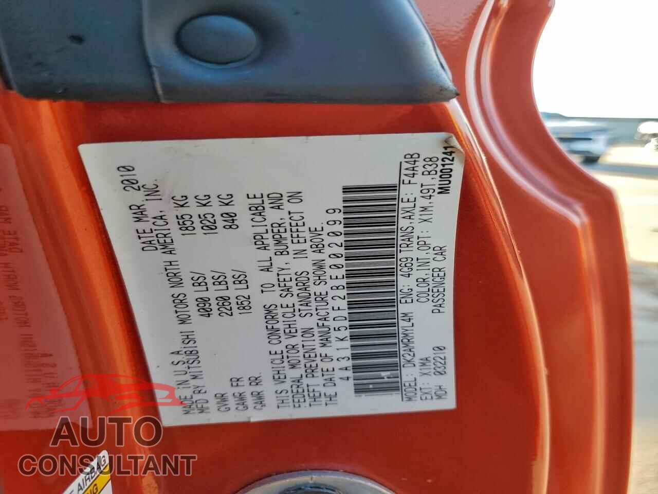 MITSUBISHI ECLIPSE 2011 - 4A31K5DF2BE002099
