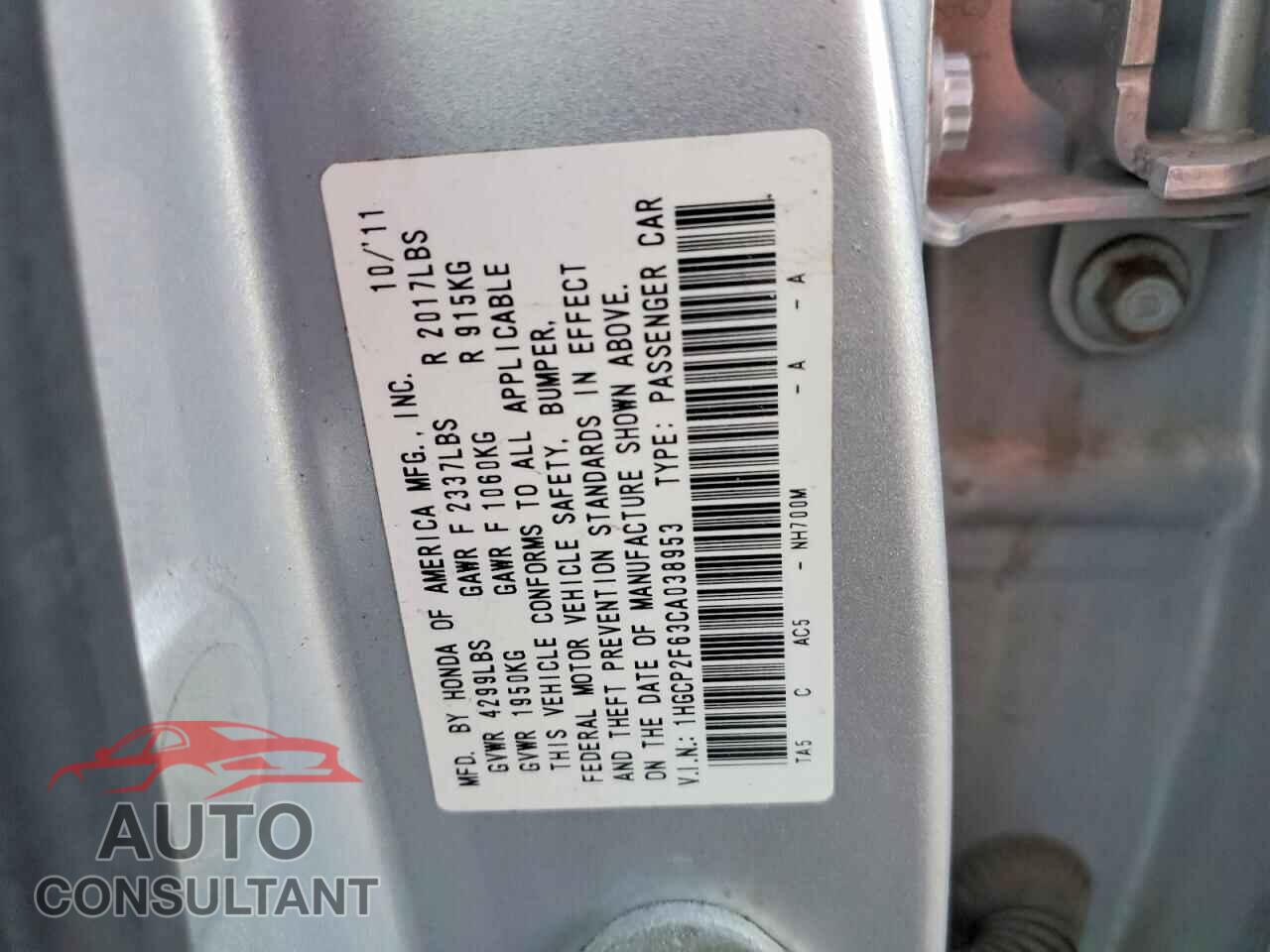 HONDA ACCORD 2012 - 1HGCP2F63CA038953