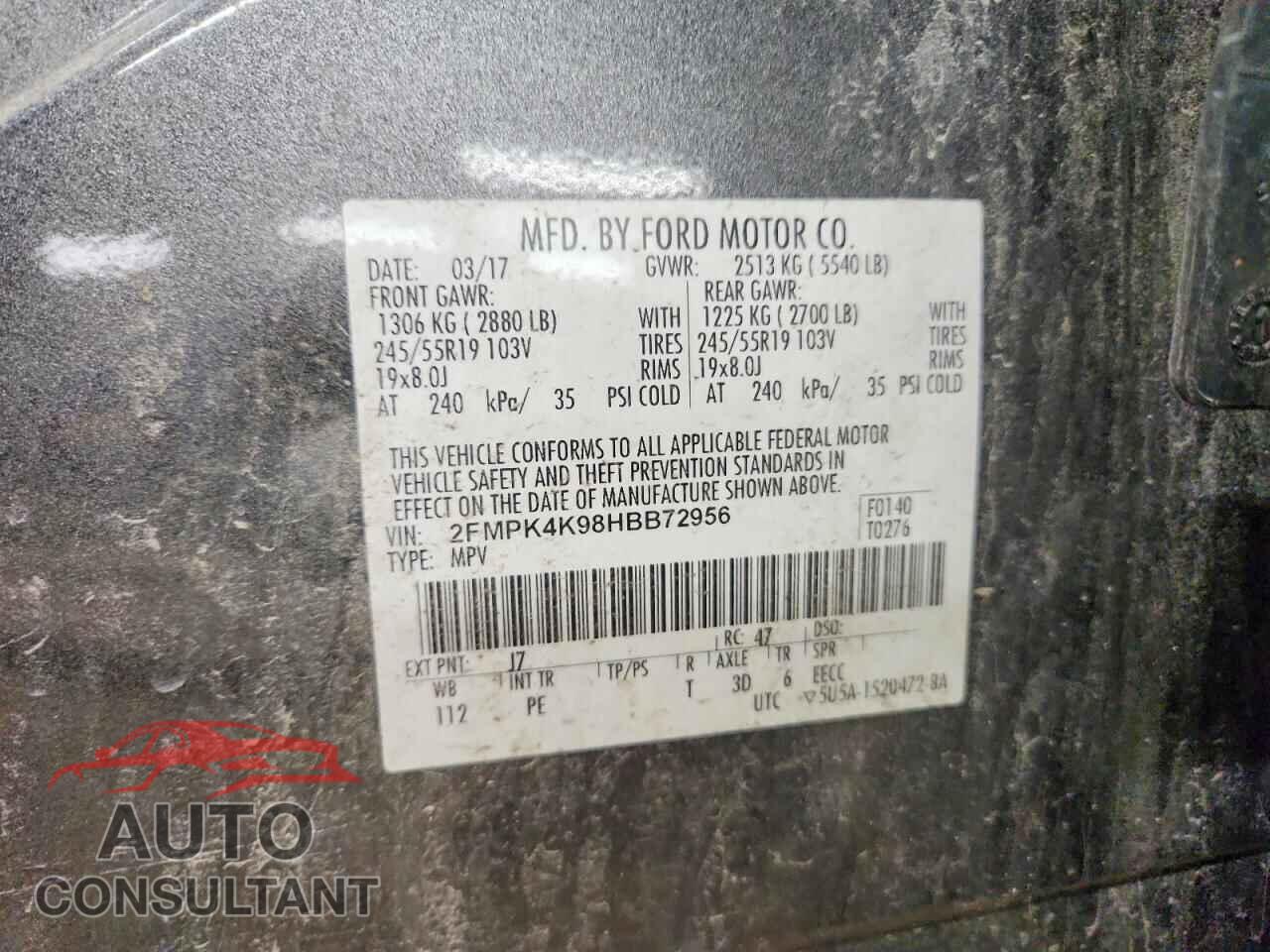 FORD EDGE 2017 - 2FMPK4K98HBB72956