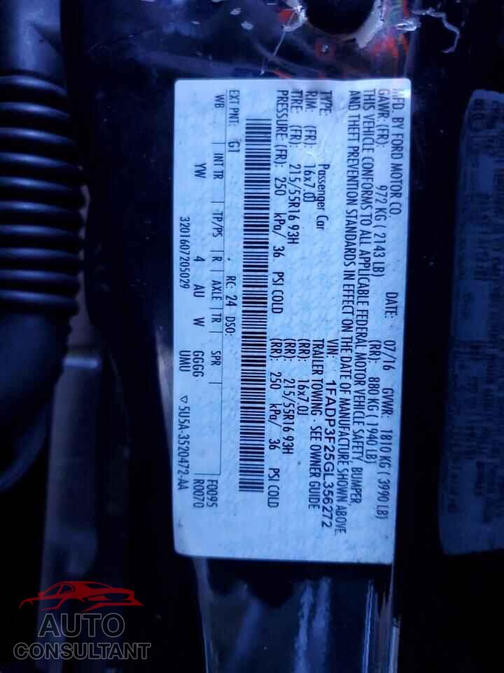 FORD FOCUS 2016 - 1FADP3F25GL356272