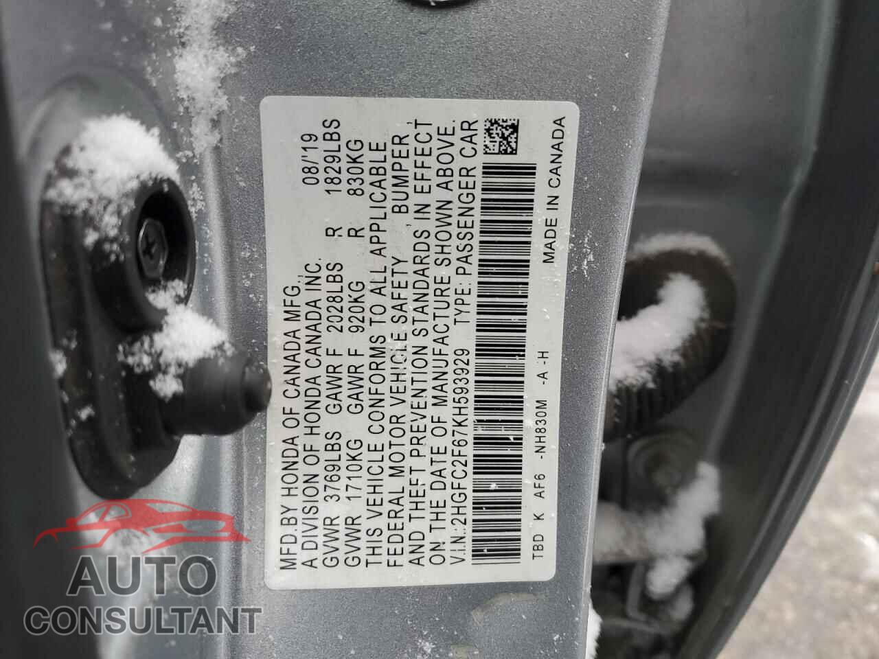 HONDA CIVIC 2019 - 2HGFC2F67KH593929