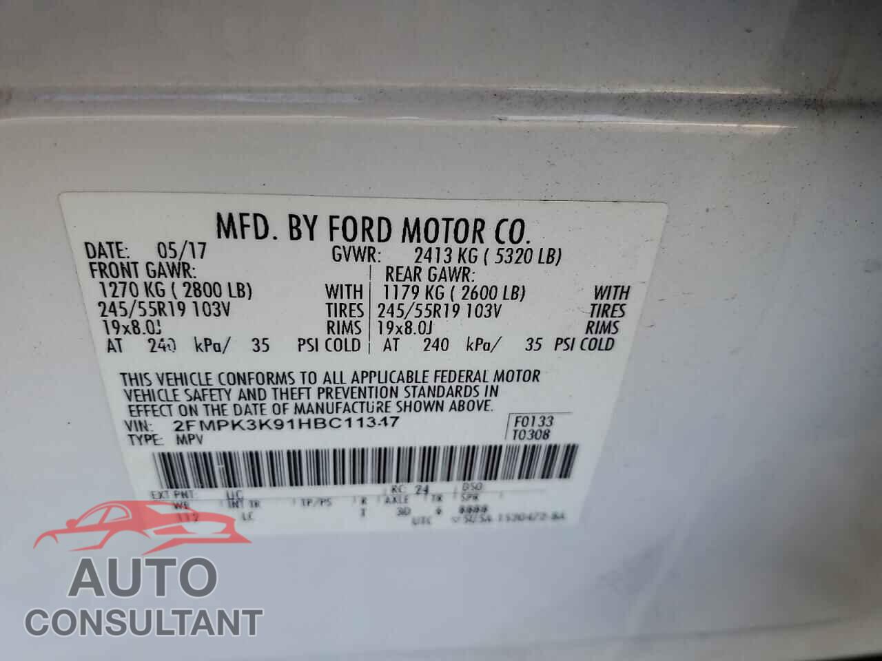 FORD EDGE 2017 - 2FMPK3K91HBC11347