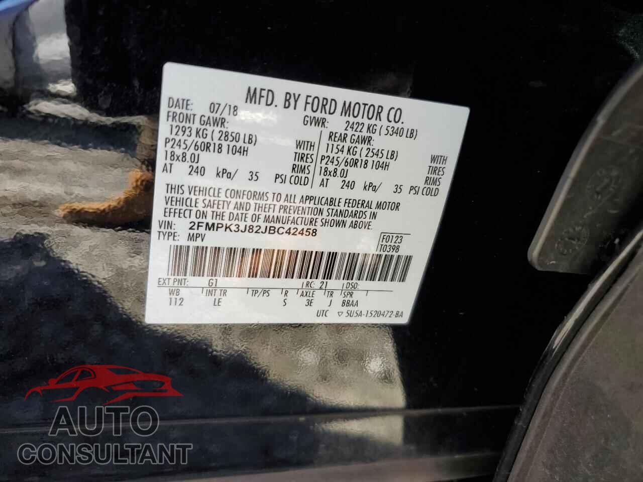 FORD EDGE 2018 - 2FMPK3J82JBC42458